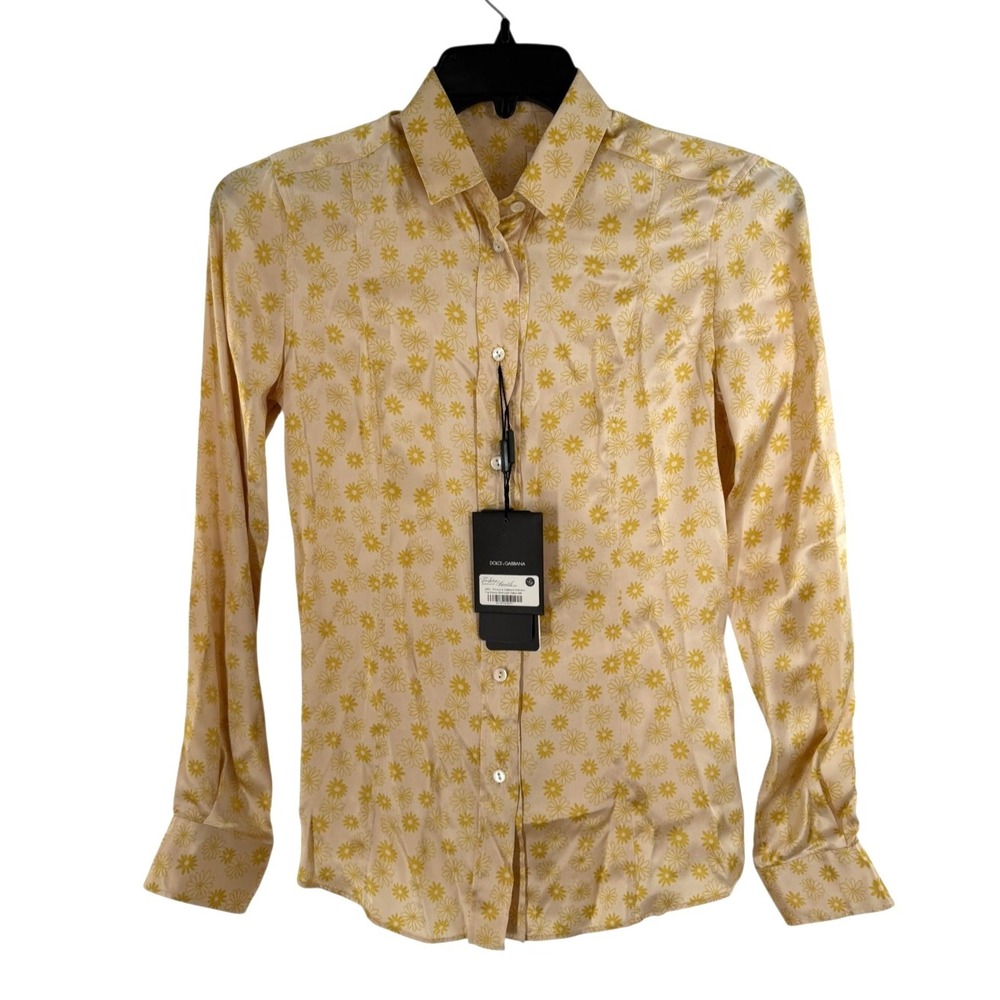 Dolce and Gabbana Silk Button Up Women's Size 40 Small Yellow Floral Top NWT - Picture 1 of 9